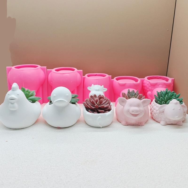 Cow Duck Chick Sheep Animal Shaped Silicone Moulds for Epoxy Resin, Tealight Holder Candle Container Home Decoration