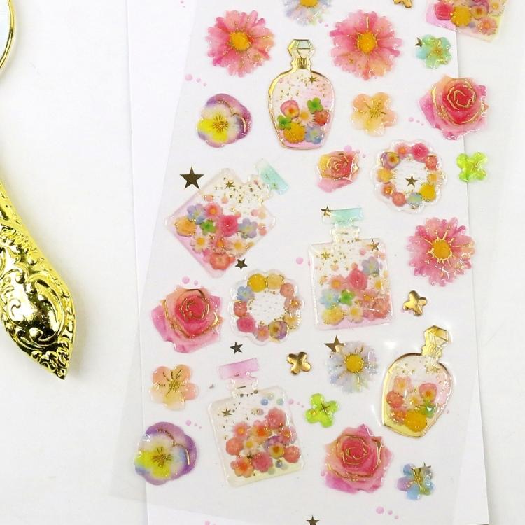 6Sheets Gold Foil Embossed Sticker Clear Cartoon PVC Resin Decorative Sticker for Journal Notebook Scrapbooking Supplies