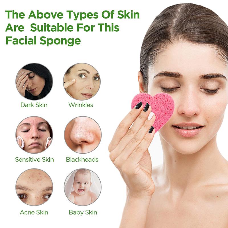 10Pcs Face Cleaning Sponge Pad Exfoliator Mask Facial Spa Massage Makeup Removal Thicker Compress Flower Heart Natural Cellulose