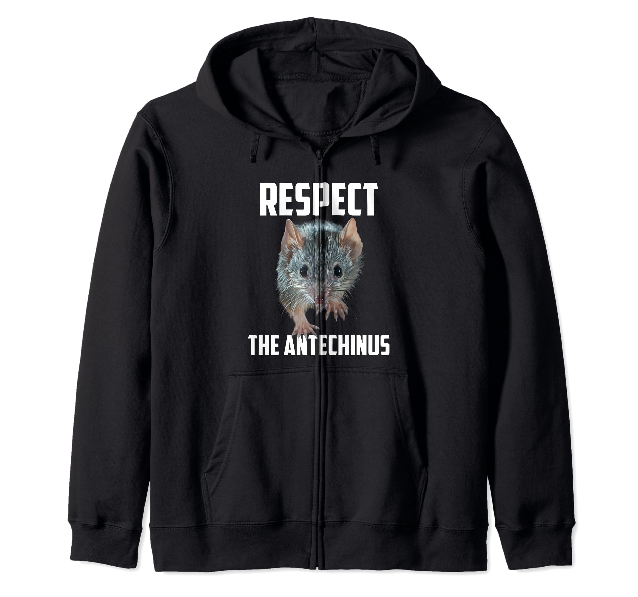 A zip-up hoodie that pays homage to the humor of Antechinus, the funny marsupial mouse.