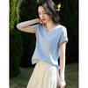 Demana Women's Summer V-Neck Lace Trim Mercerized Cotton T-Shirt
