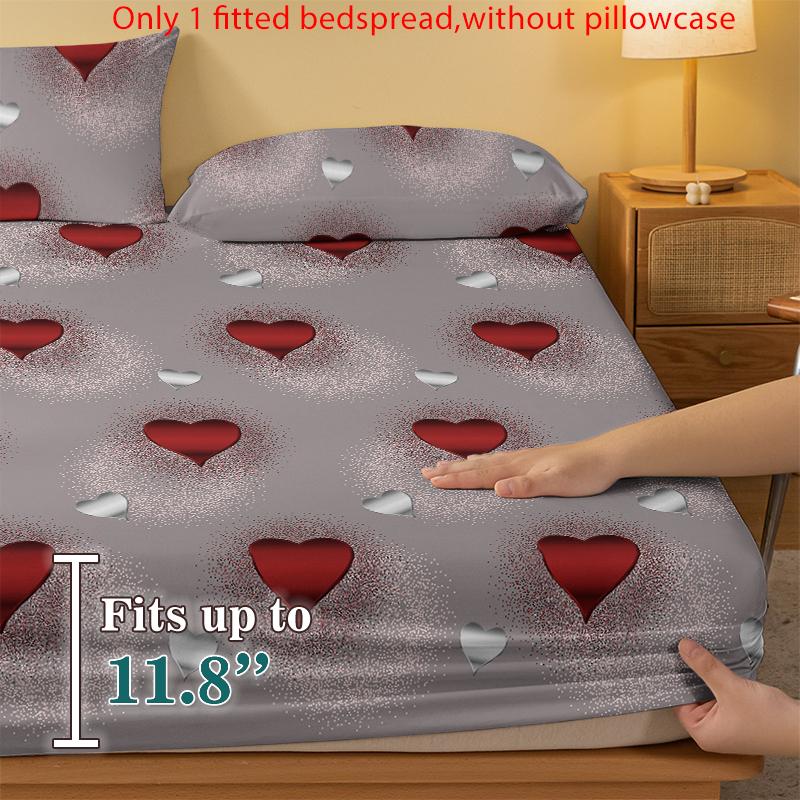 1 Simple Modern Heart-Shaped Geometry Printed Matte Fitted Sheet, Bedroom Printed Bed Cover, Bedding (Excluding Pillowcases)