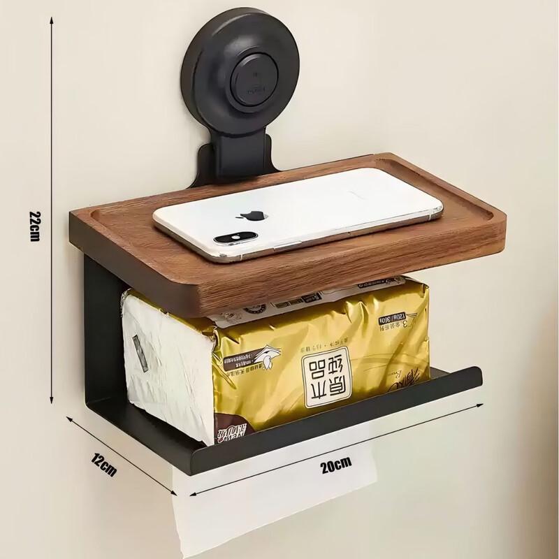 Walnut Wood Suction Cup Toilet Paper Holder