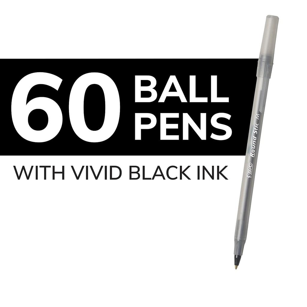 Bic Japan Round Stic Ballpoint Black Medium 60 Per Box Pen, Ink, Point, 1.0 Mm, (Used)