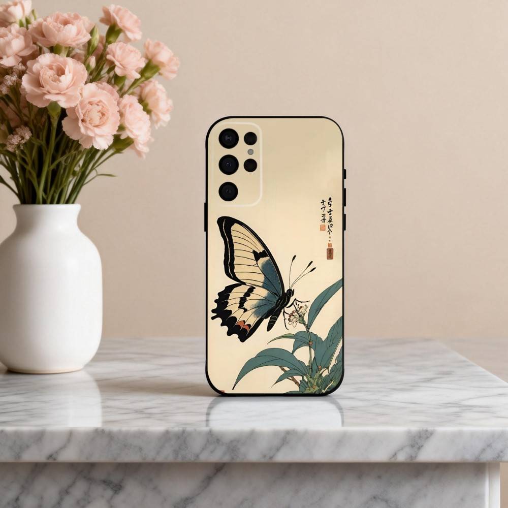 

J-Japan S-Style Ukiyo-e Phone Case For Samsung S25,24,23,22,30,21,10,9,Ultra,Plus,Lite,FE,4,5 G Soft Black Case Samsung S24Plus