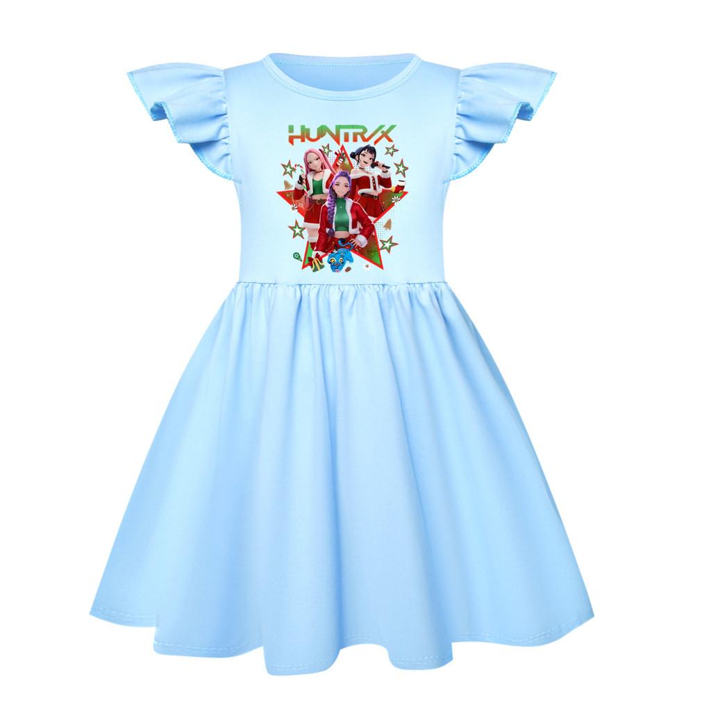 

5182 Kids Girls Christmas New Year Mira Zoey Rumi Printed Ruffle Short Sleeves Casual Dress 150cm