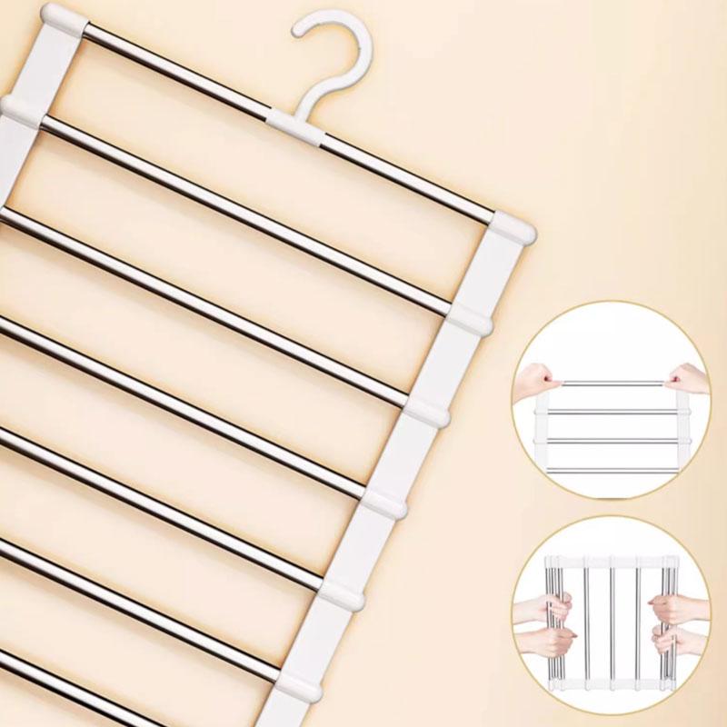 6 Layers Stainless Steel Pants Hanger Space-Saving Trousers Rack  Foldable Wardrobe Jeans Leggings Scarf Closet Organizer