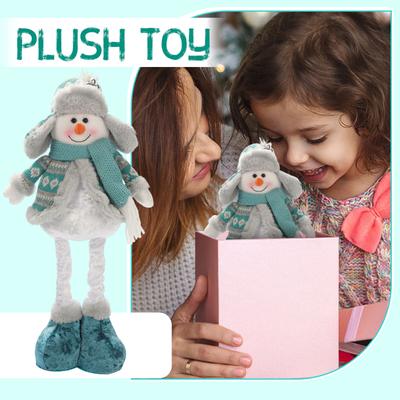 Blue Plush Christmas Decorations Retractable Snowman Christmas Doll Decorative Figurines