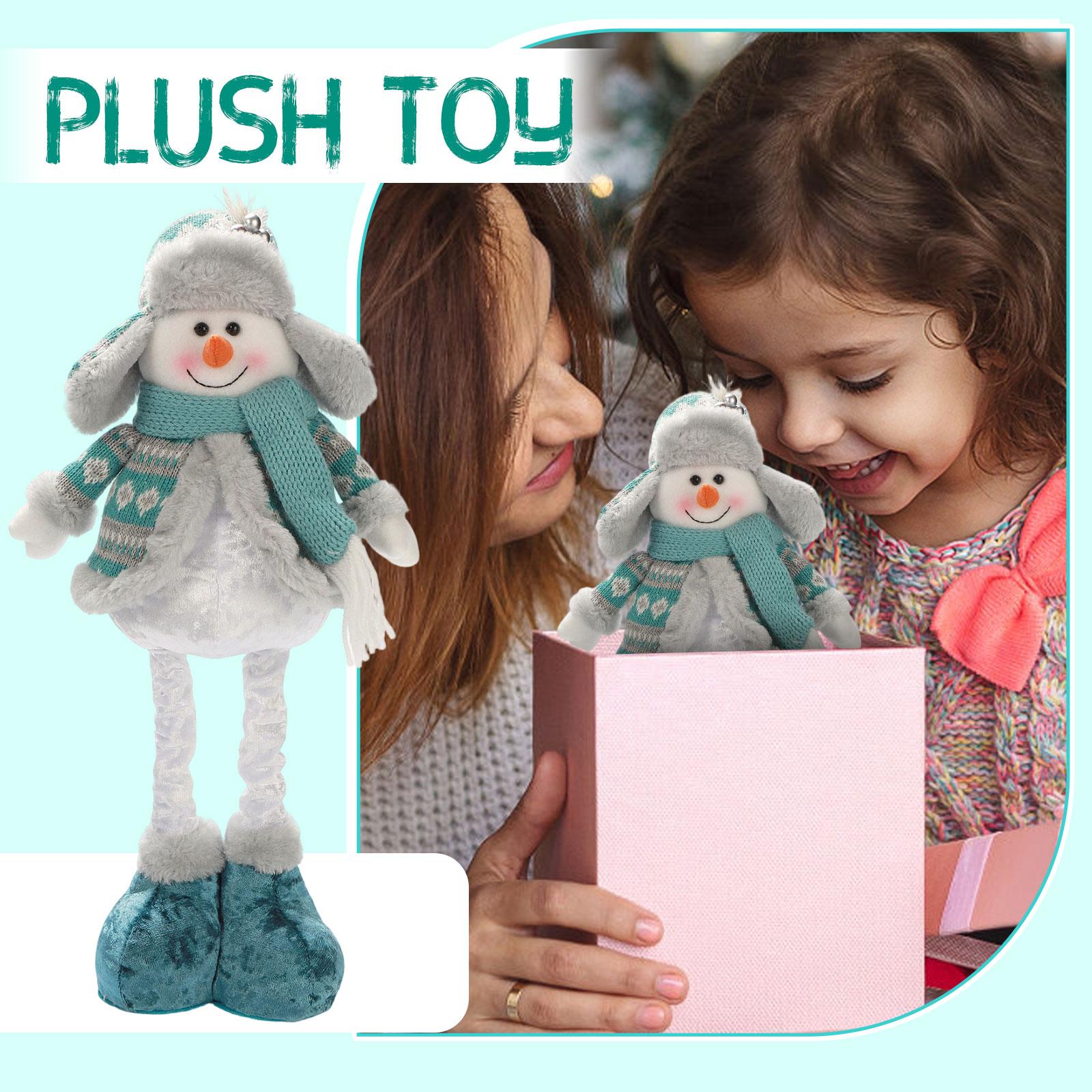 

Blue Plush Christmas Decorations Retractable Snowman Christmas Doll Decorative Figurines One Size