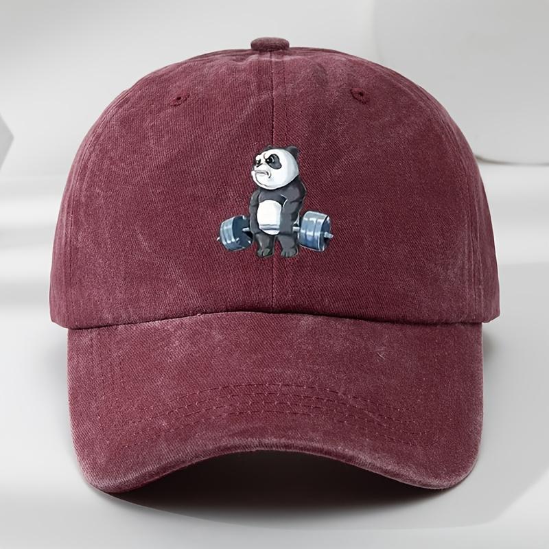 Cartoon Panda Print Baseball Cap Washed Distressed Classic Flat Brim Hat Soft Top Comfortable MoistureWicking Breathable Cap