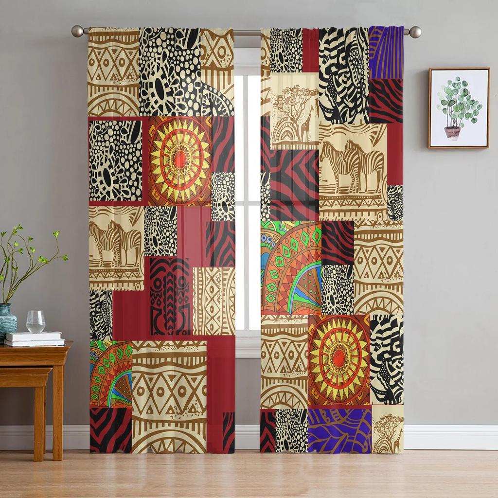 Africa Indian Elephant Window Curtains Living Room Tulle Curtains Kitchen Decor Kids Room Curtain Window Treatment