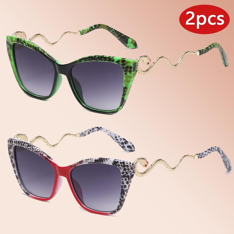 2 Sets Large FrameCat Eye Sunglasses Women New Stylish Gradient Outdoor Decor Shades Trendy Luxury Brand Design Sun Glasses