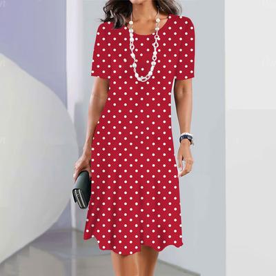 Abito estivo 2026 a pois stampato al ginocchio da donna con scollo rotondo, vestibilità ampia, sexy, elegante, abito alla moda per le vacanze
