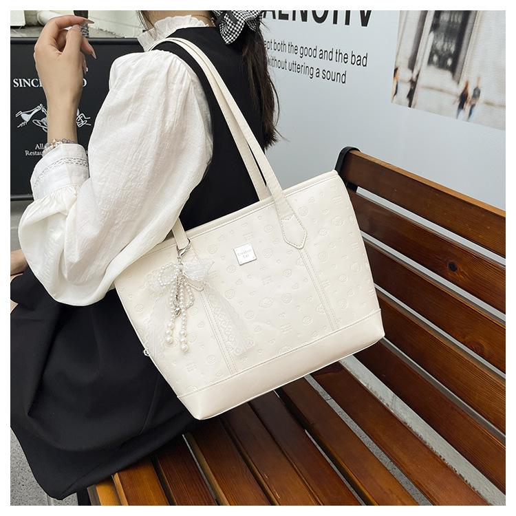 European American Style Faux Leather Tote Bag for Women, Elegant Embossed Large Capacity Shoulder Handbag, Casual Commute Work Bag KTB