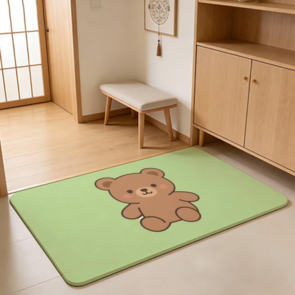 Cartoon Style B-Baby Bear Floor Mat Absorbent Floor Mat Non-Slip Entrance Rug for Bathrooms Restrooms and Toilets