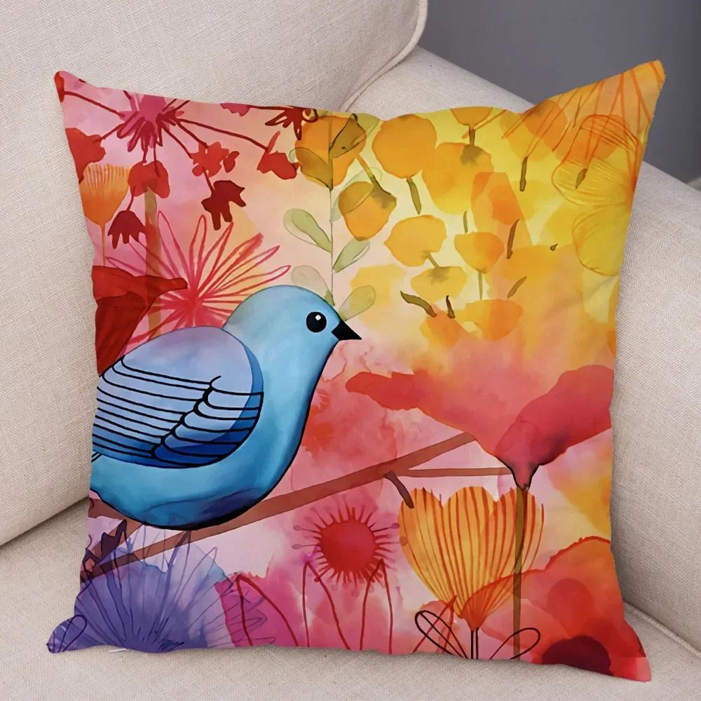 Watercolor Flower Leave Pillow Case Decor Colorful Plant Floal Cushion Cover for Sofa Home Car Soft Plush Pillowcase