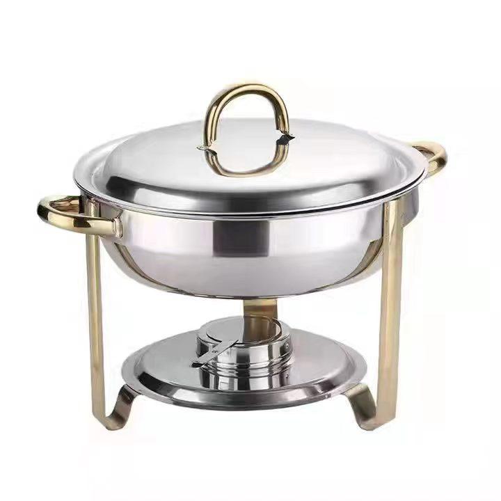 Gold Round Stainless Steel Folding Chafing Dish Set with Folding Frame