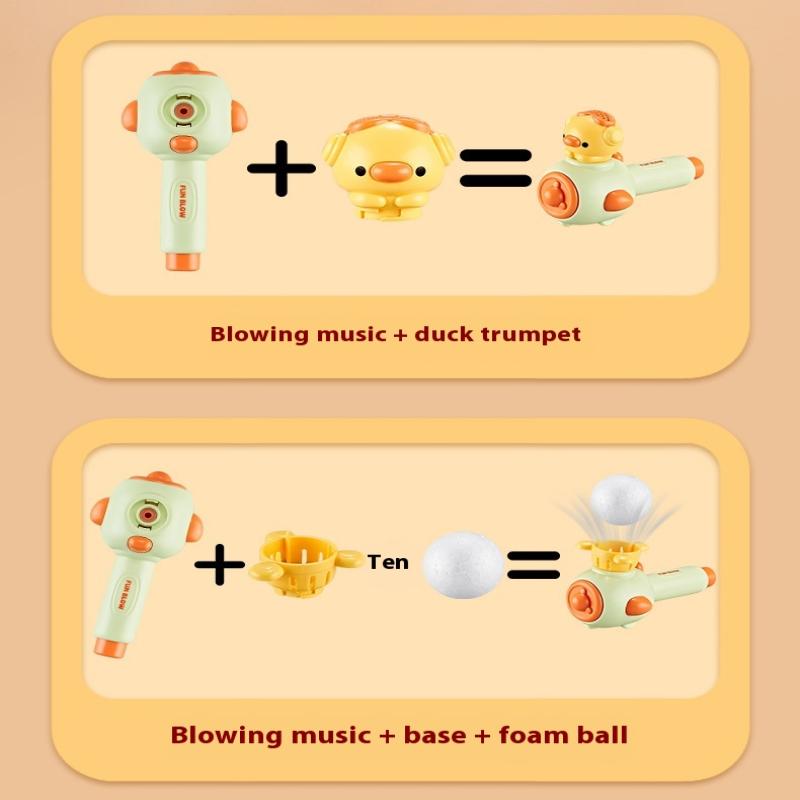Children'S Three In One Breathing Practice Toy Whistling Floating Blowpipe Ball Blowing Balloon Launcher Education Practice Toy