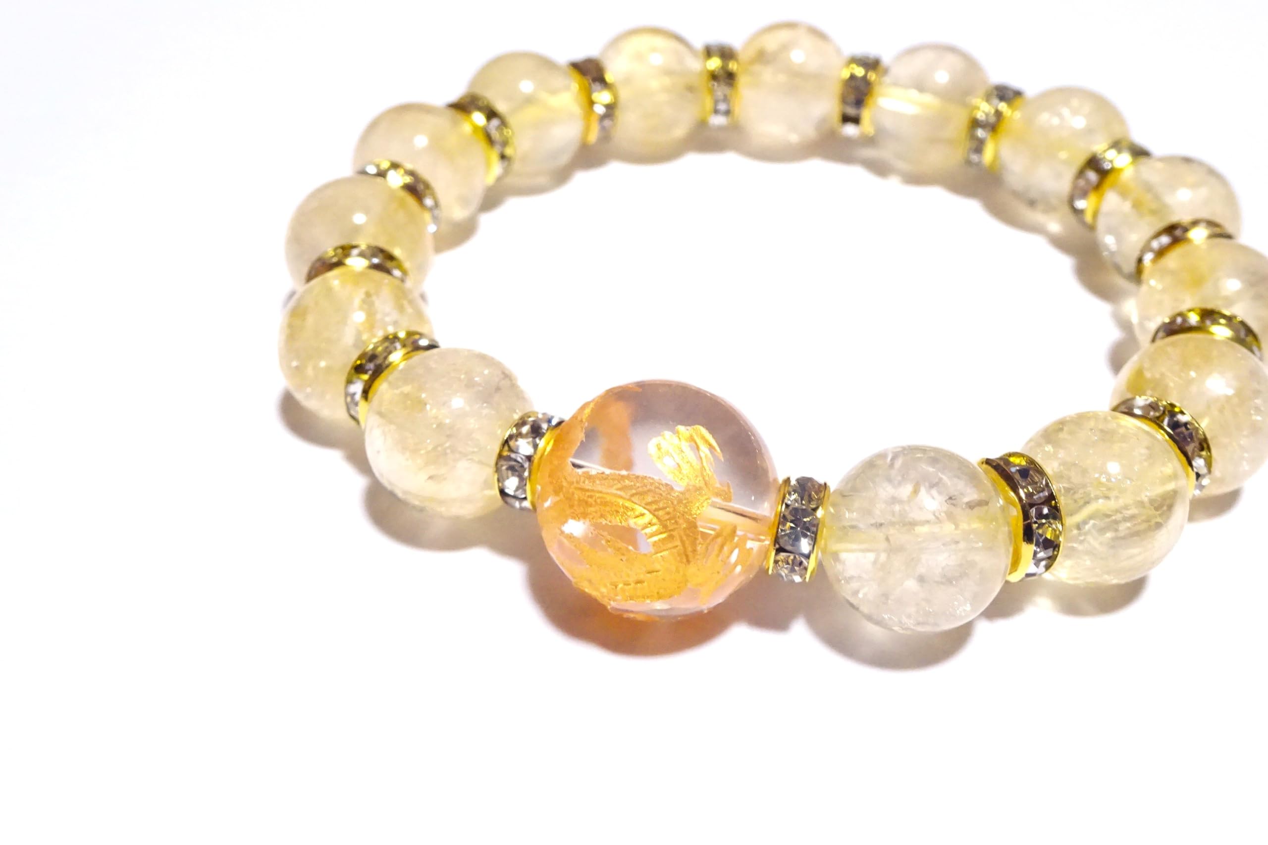 

Amulet for Increased Fortune and Gold Dragon Crystal and 10mm Natural Stones Stinging for Men Kanoishi [Dragon God Wealth!] Bracelet, 14mm, Citrine, золотий
