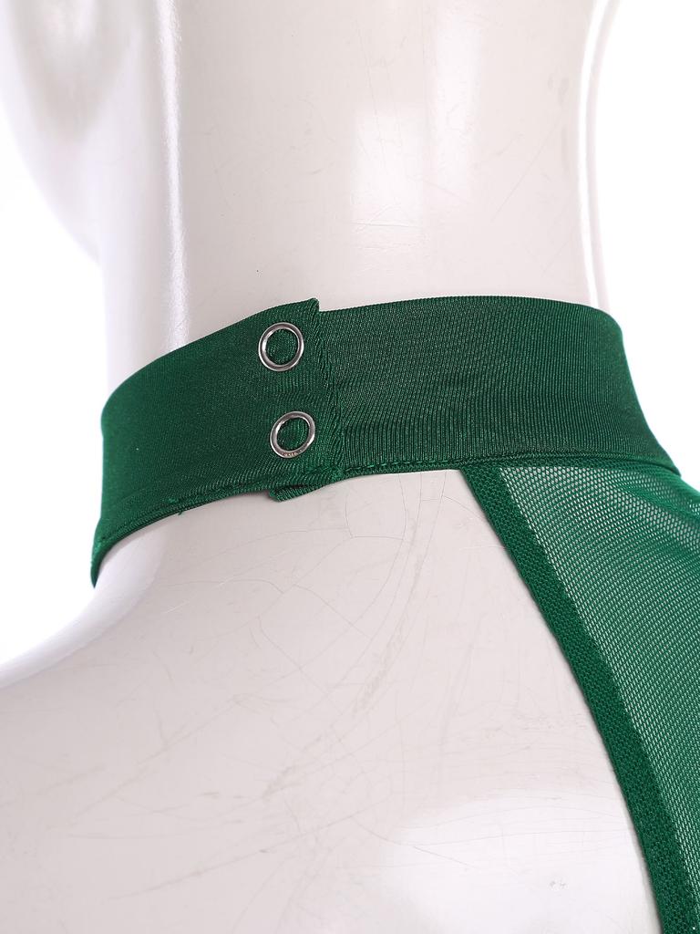 Conjunto de Danza Lírica para Mujer Cuello Alto Tirantes Espagueti Ajustables Un Hombro Manga Única Maillot con Lentejuelas