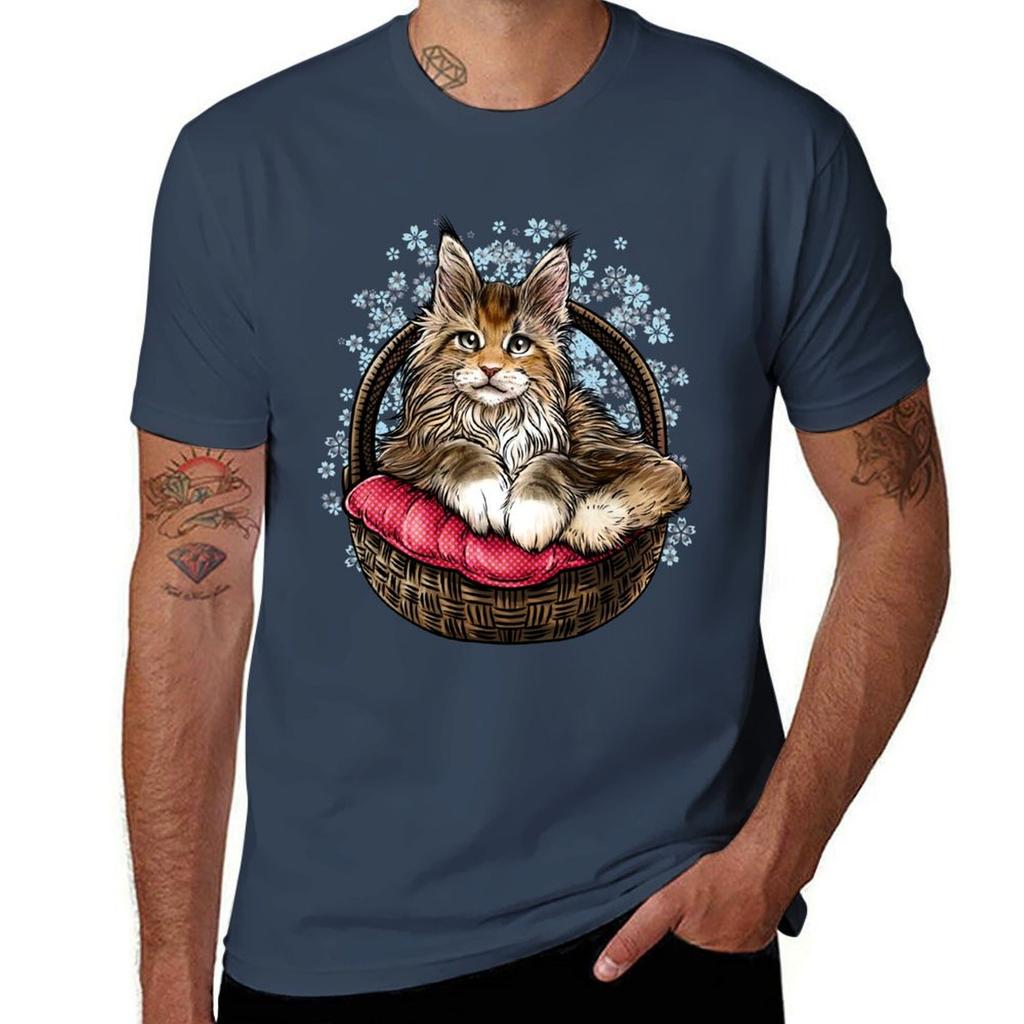 Funny Maine Coon Cat Pet Animal T-Shirt Men T Shirt Cotton 100% Man T Shirt Designer T Shirt for Man 100 Percent Cotton T-Shirt