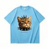 Summer 15 Colors Funny Punk Cat Print Women's T-Shirts Fashion Street Short-Sleeve Outdoor Casual Tops for Men's and Women's Tees Top