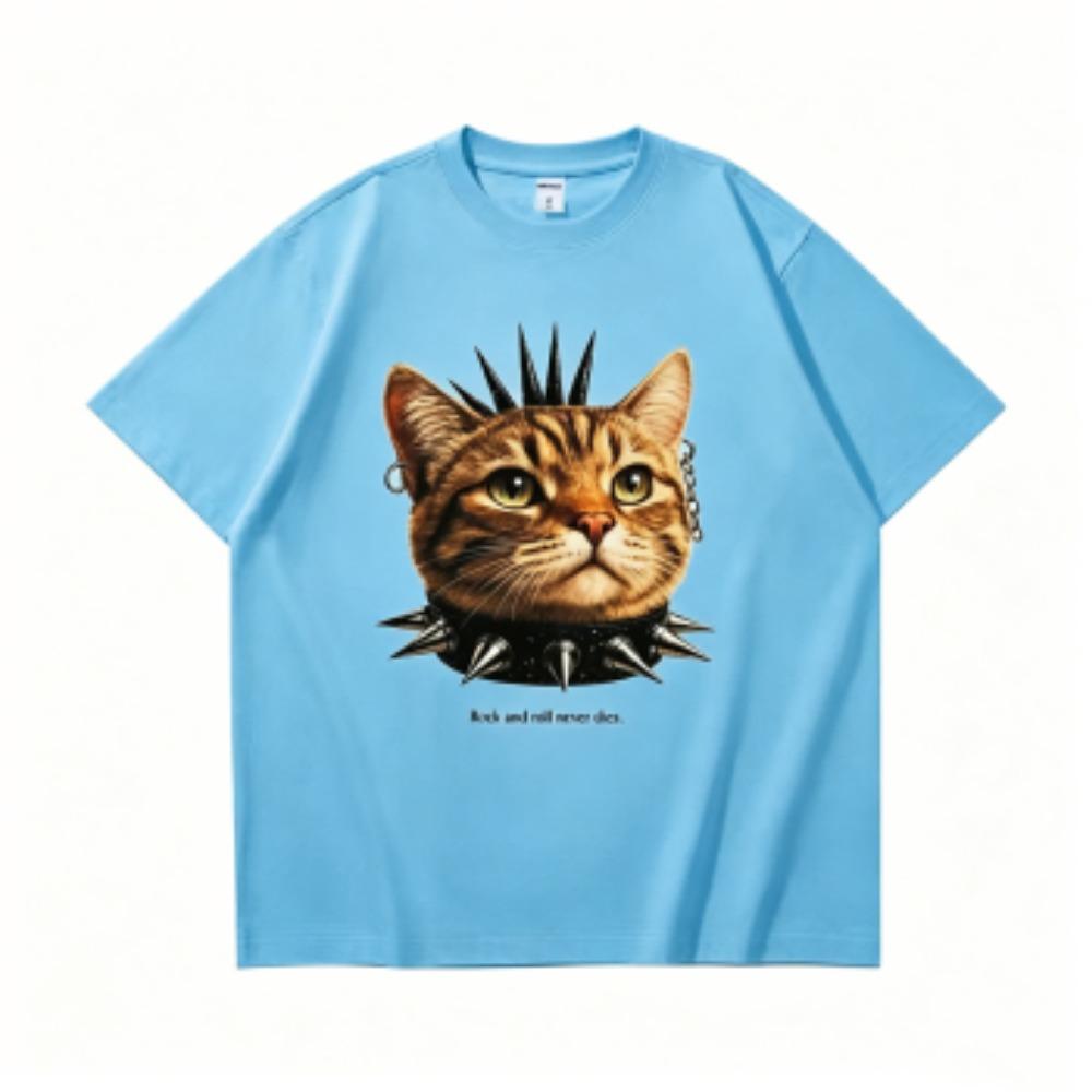 Summer 15 Colors Funny Punk Cat Print Women's T-Shirts Fashion Street Short-Sleeve Outdoor Casual Tops for Men's and Women's Tees Top
