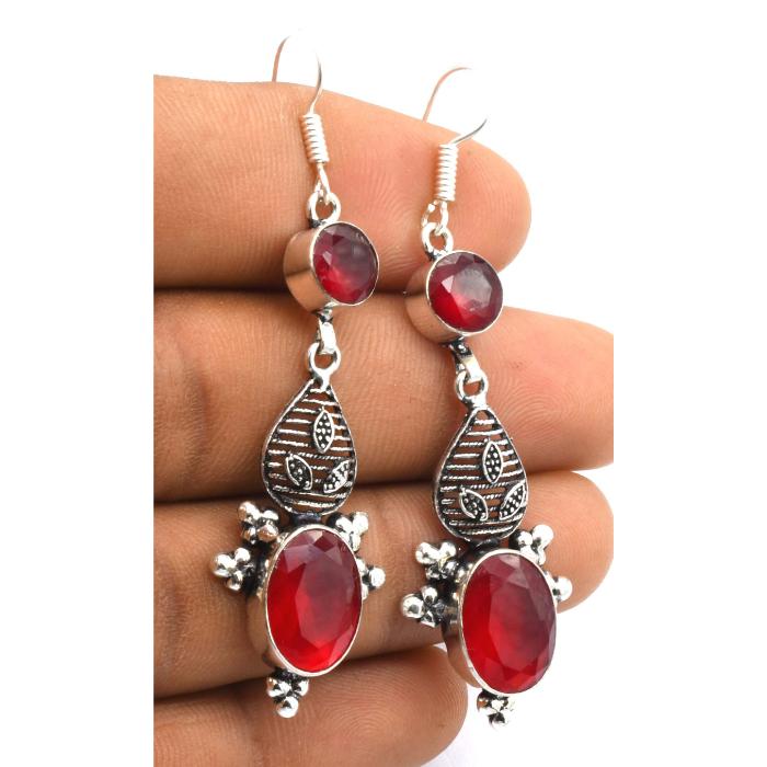 Garnet Gemstone Ethnic Handmade Drop Dengle Earring Jewelry ER 366