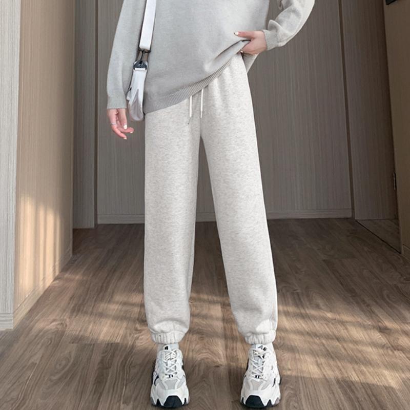 Herbst und Winter Warme Fleece Weitbeinige Hosen Damenmode Einfarbig Slim Hohe Taille Lässige Hosen Damen Einfarbig Elegant Plüsch Locker Damen Hosen 25698