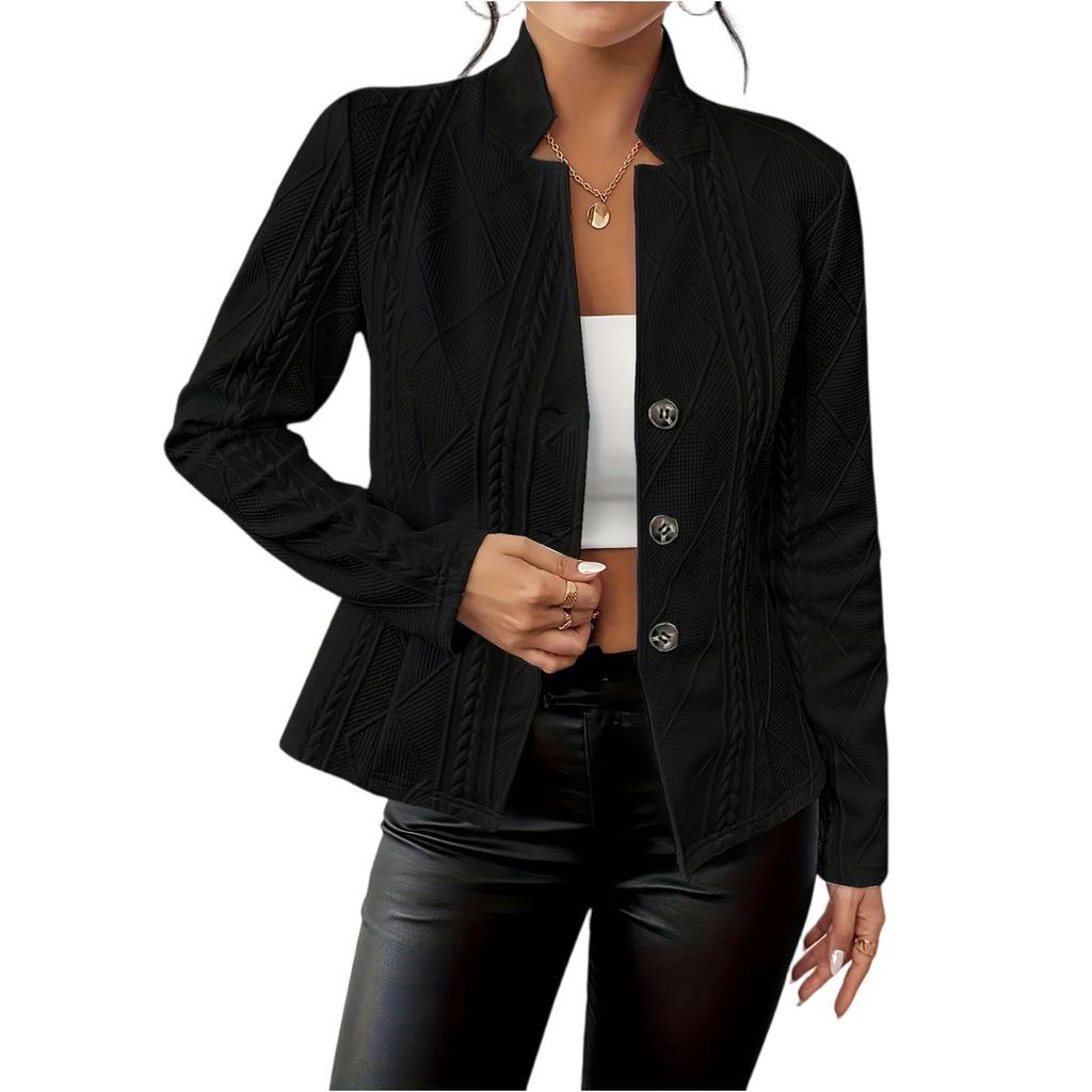 Women's Fashion Solid Color Long Sleeve Button Short Cardigan Coat