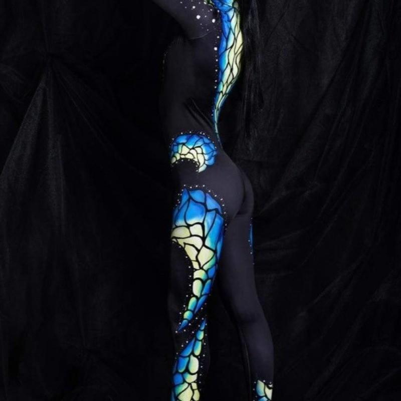 Unisex 3D Digital Snake Python Animal Printing Carnival Jumpsuit Halloween Party Role Play Outfit Women Men Cosplay Costume