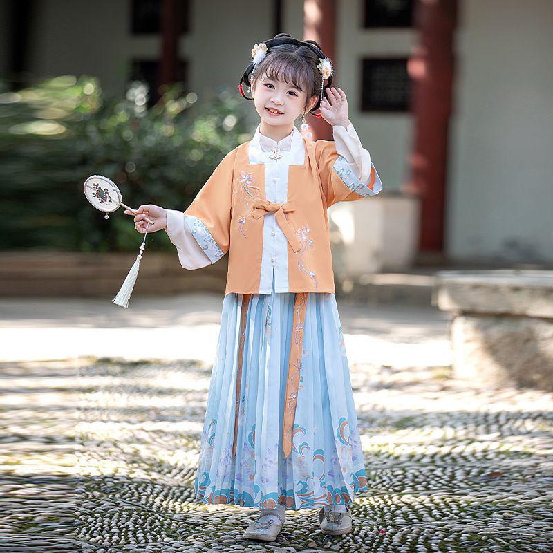 Hanfu Girls' Spring & Autumn Three-Piece Tang Suit: Chinese Style Fairy Ming Dynasty Children's Clothing