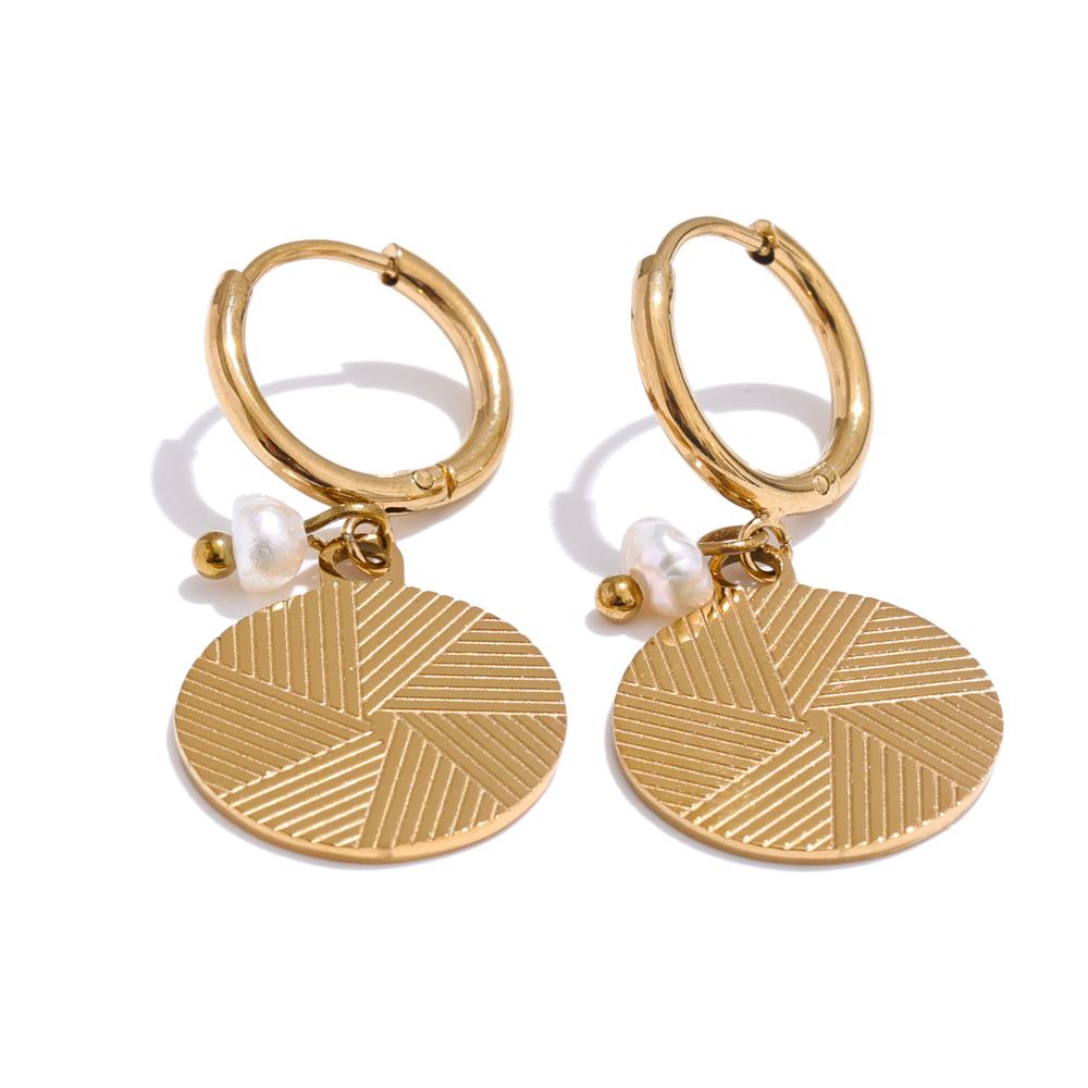 

Yhpup New French Style 316L Stainless Steel Round Leaf Drop Hoop Earrings Gold PVD Plated Charm Waterproof Thicker Shell Jewelry