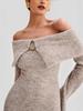 Women's Elegant Off-the-Shoulder Knit Dress with Lapel - European & American Style 2026