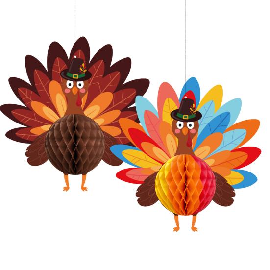 Thanksgiving Turkey Honeycomb Ornament Hanging Paper Turkey Honeycomb Decoration for Thanksgiving Party Favors Dining Table Decor