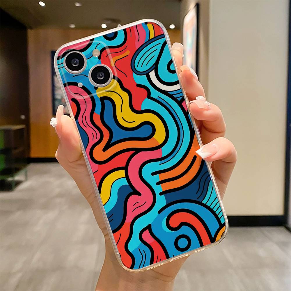 Colorful Lines Graffiti Phone Case For iPhone 17 16e 16 15 14 13 12 11mini Pro Max X XR XSMAX 8 7 Air Plus Soft Cover