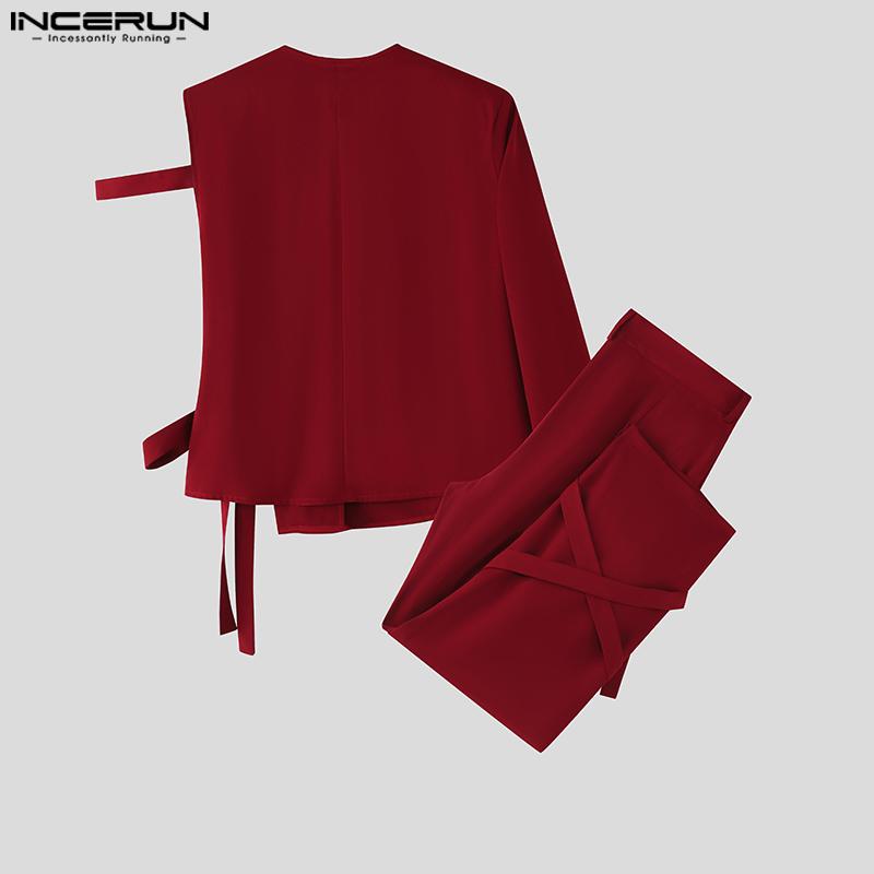 INCERUN Two Pieces Outfits Men One Shoulder Shirt Long Bandage Harem Pants Sets
