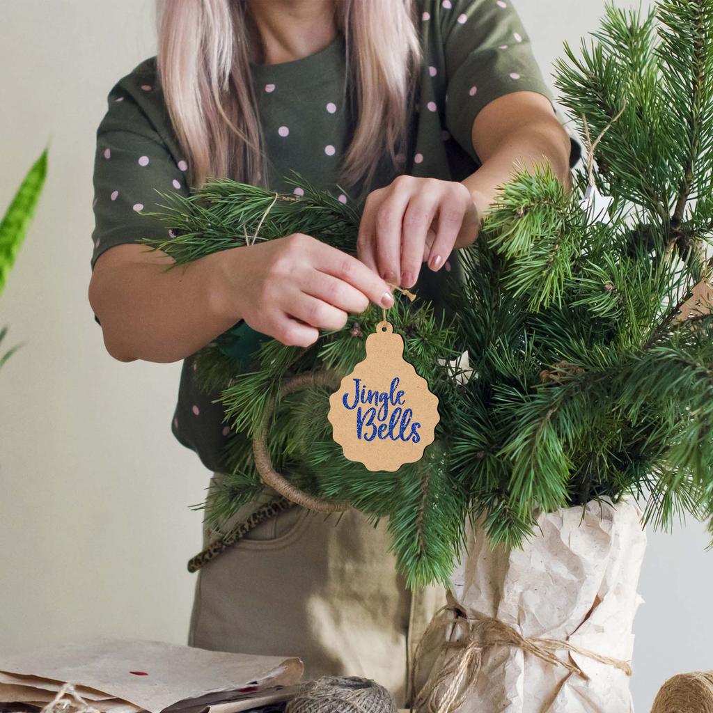 Inkdotpot Holzornament mit Löchern, 8,9 cm, unbehandelt, vorgebohrt, Naturholzscheiben zum Basteln, Holz-DIY-Weihnachtsornamente, Hängeseile, 40 Stück