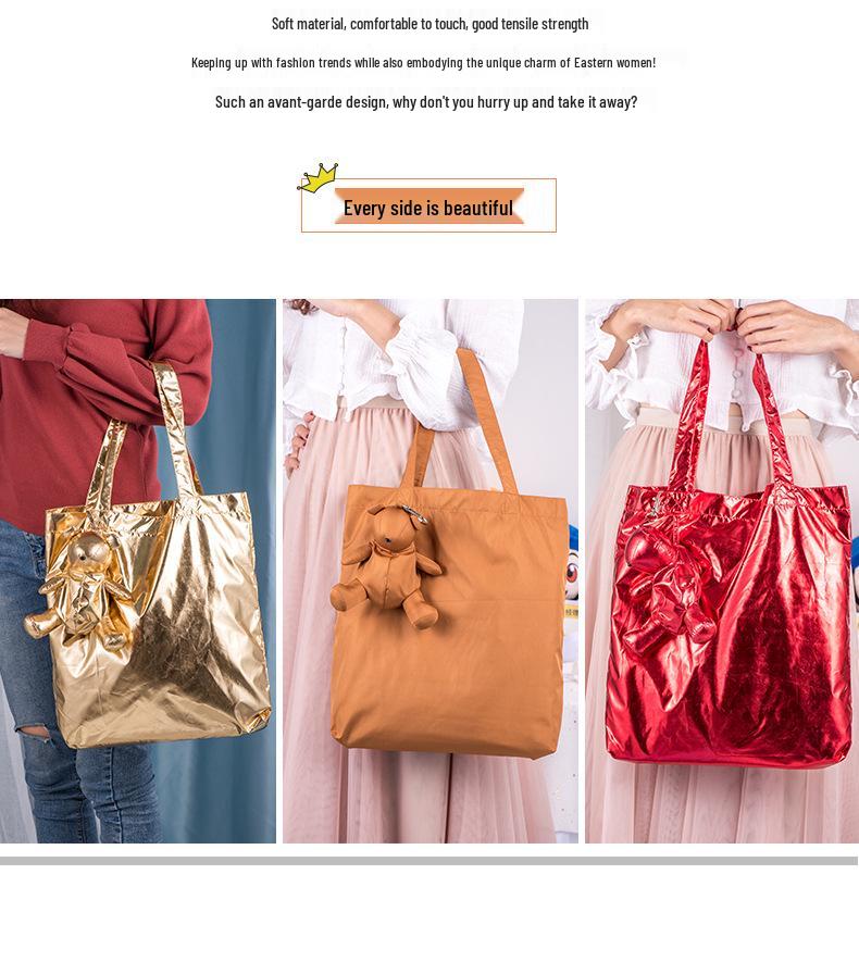 Foldable Nylon Shopping Bag with Little Bear Design