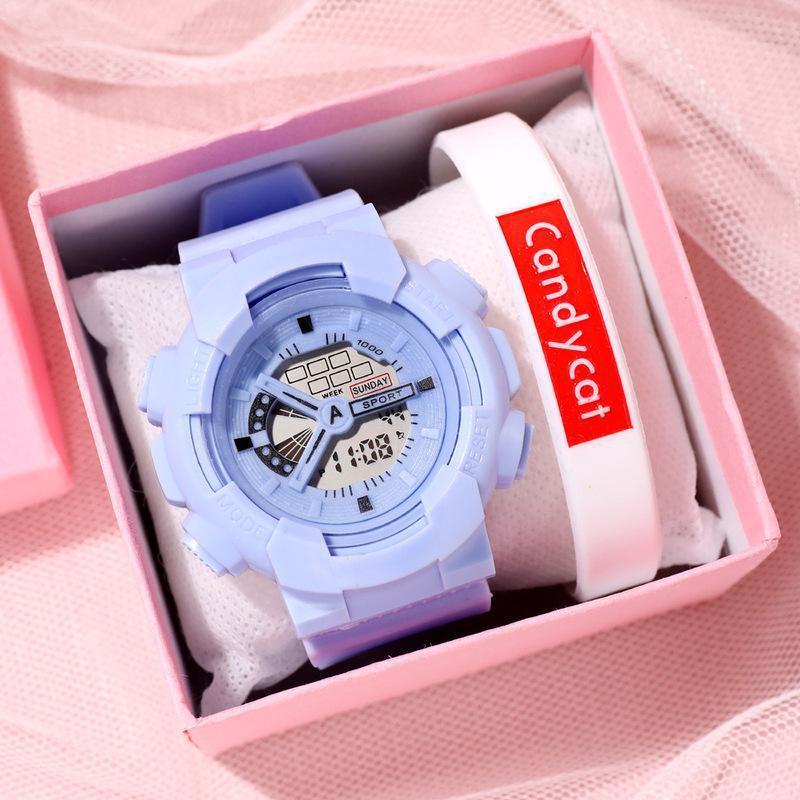 Sportuhr Student LED Elektronische Runde Uhr Bunt Herren Damen Quadratische Digitaluhren Gummiuhr