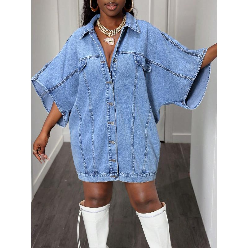 DICFY Women's Vintage Casual Solid Color Print Short Sleeve POLO Neck Jackets & Coats