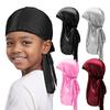 Silky Durag For Kids Boys Adult Long Tailed Pirate Hat Hip-Hop Bandanas Doo Rag Turban Waves Cap Headwear Pre-Tied Headwrap