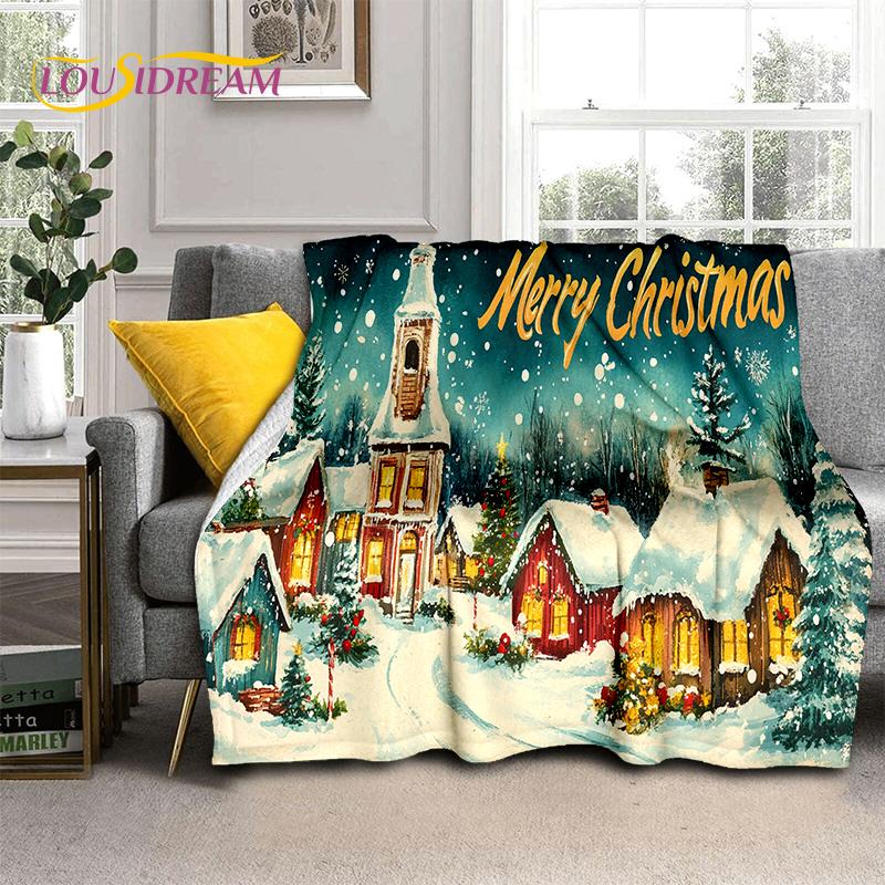 2025 Merry Christmas Tree Santa Claus,New Year Fairy Tale Gift Soft Plush Blanket,Flannel Throw Blanket for Living Room Bed Sofa