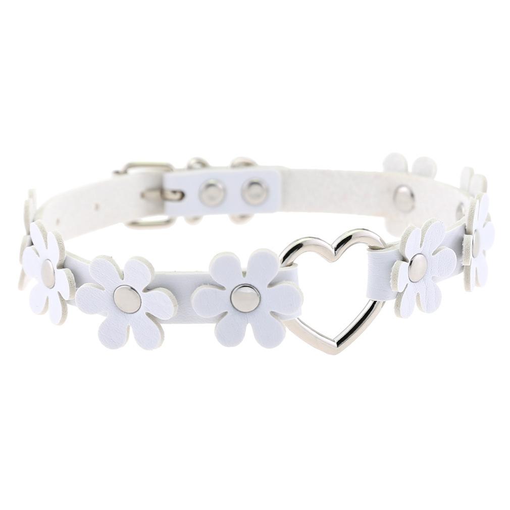 DIEZI Harajuku Bílý PU Kožený Kroužkový Choker Náhrdelník Pro Ženy Muže Vintage Gotický Hip Hope Nastavitelný Límcový Náhrdelník Šperky