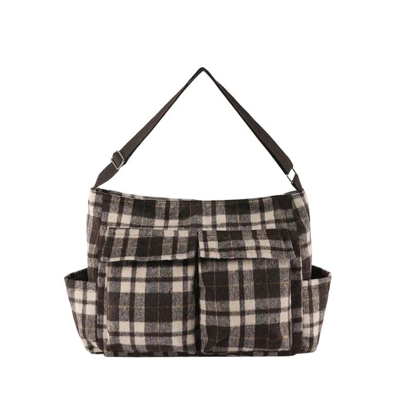 Women's Checkered Wool Shoulder Bag Colorful Large Capacity Casual Bag Fashion  Bags