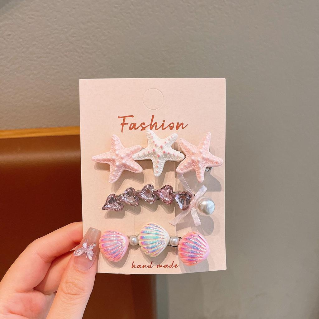 Summer Ocean Starfish Shell Hairpin Cute Children'S Hairpin Duck Beak Clip Pearl Hair Accessories Headgear Clip Girl