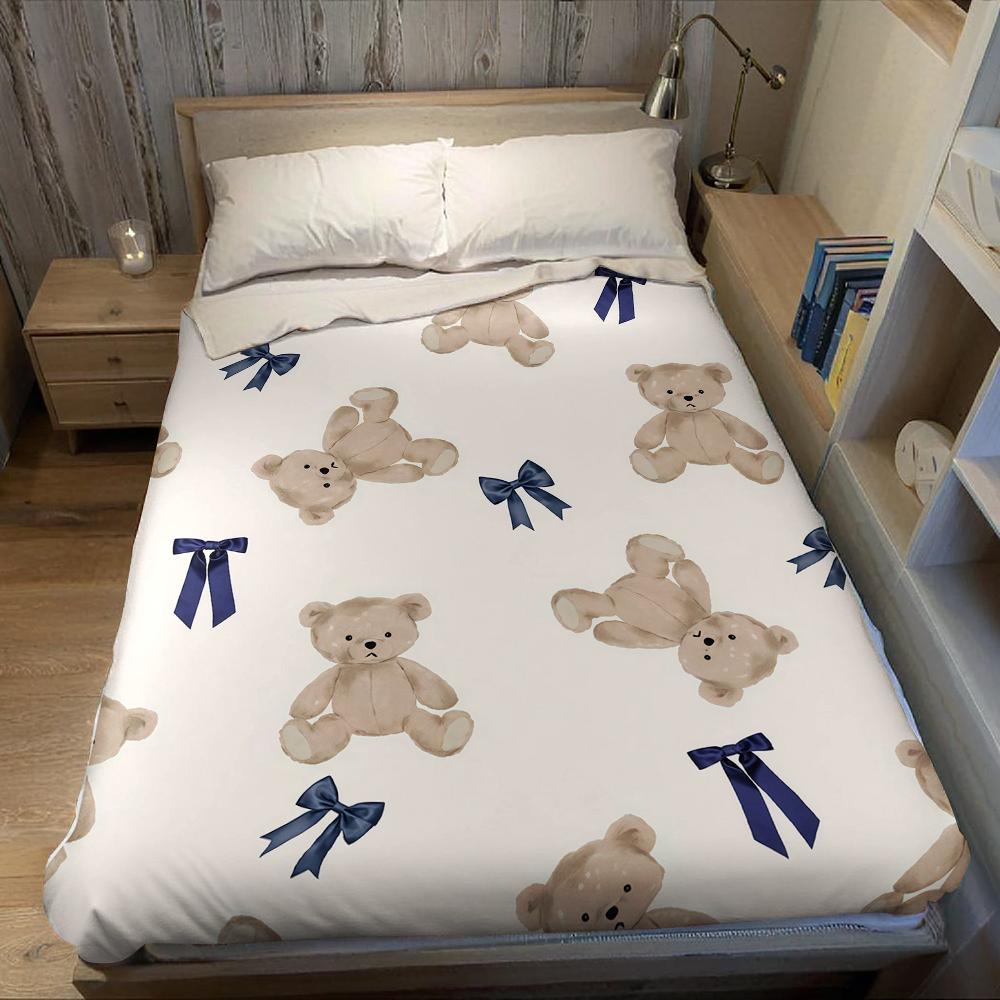 Teddy Bears and Bows Flannel Blanket Warm Soft Halloween Christmas Couch Warm Cozy Decorative Decor Gift for All Season