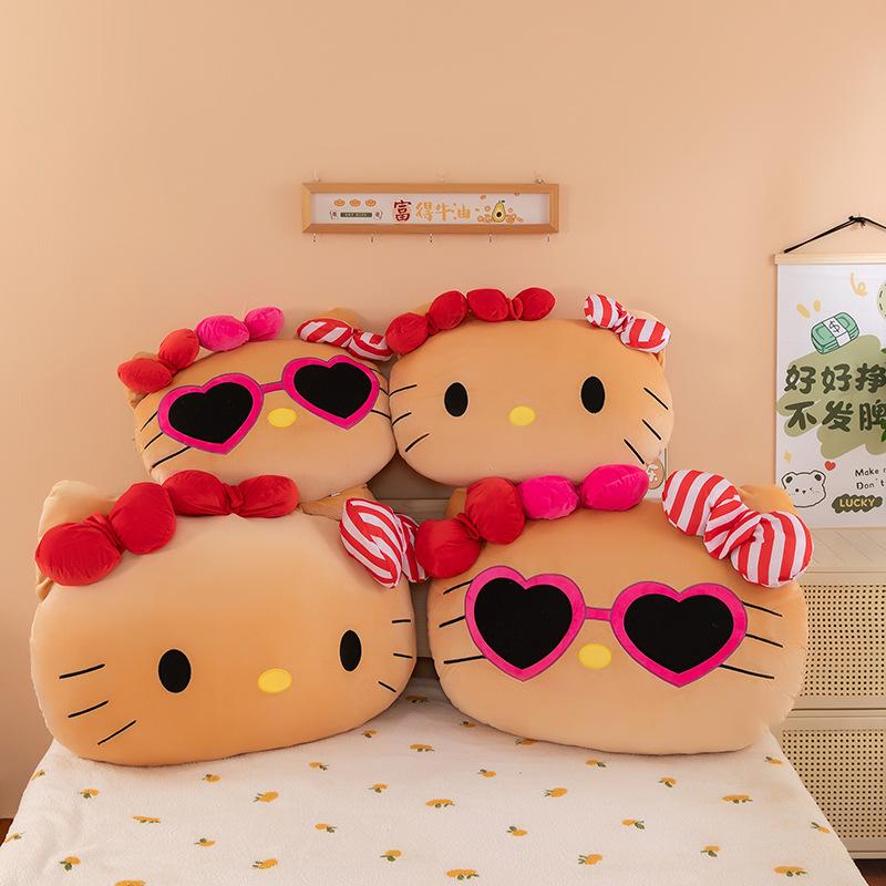 Hawaiian Black Leather Kt Cat Throw Pillow Doll Cute Bow Sunglasses Kitty Cat Plush Toy Doll