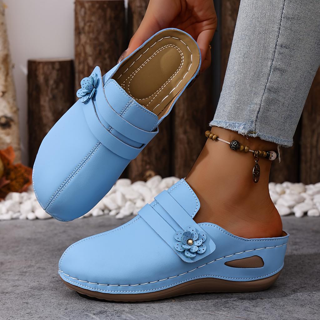 Chaussures d'été pour femme à talon haut, compensées, pour la plage, le camping, couleur unie, décoration florale tendance