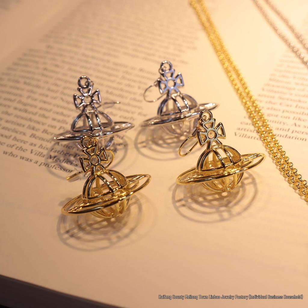 Kaiserinwitwe Cixi Saturn Vogelkäfig Halskette & Vivienne Planetenanhänger Ohrring Set